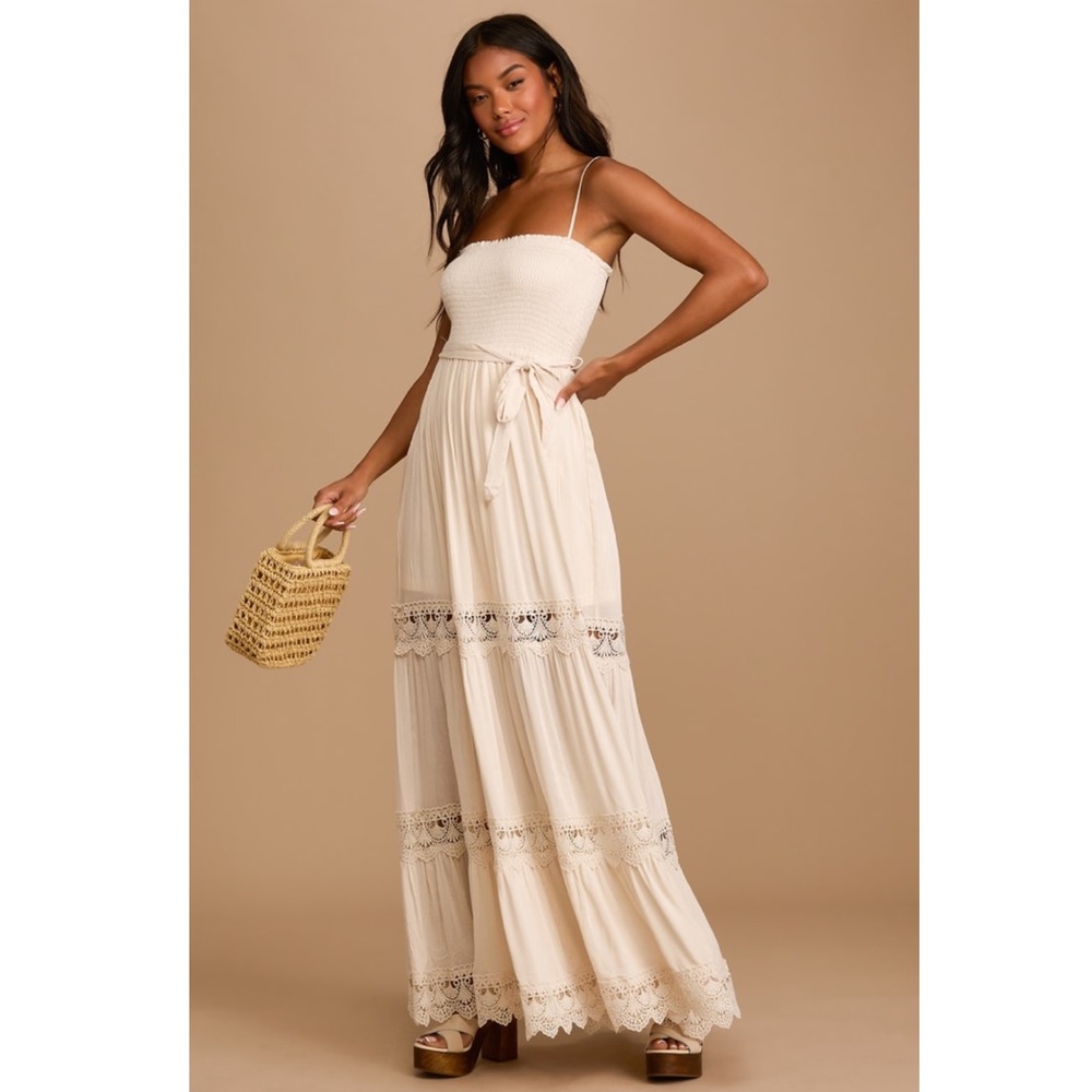 Lulu's Cream Maxi Dress